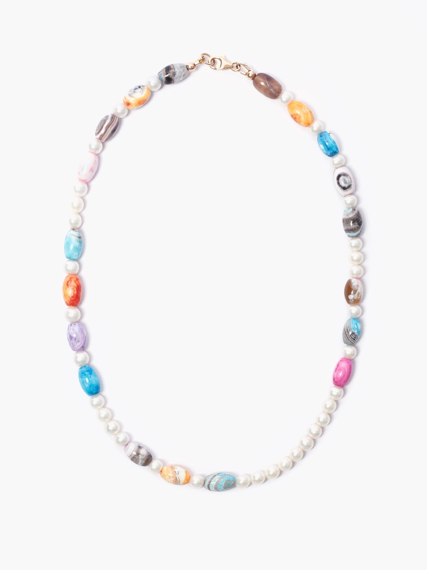 Multicoloured Agate Beads x Freshwater Pearl Necklace