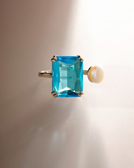 Aqua Marine x Freshwater Pearl Ring