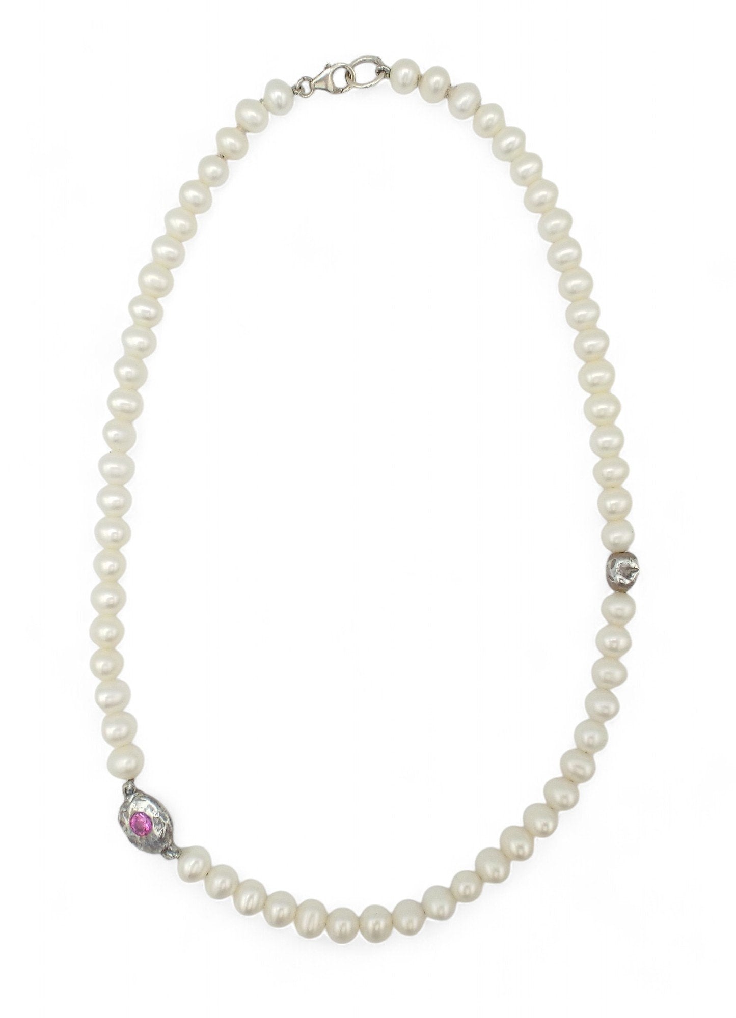 Freshwater Pearl Necklace x Silver Sapphire Link