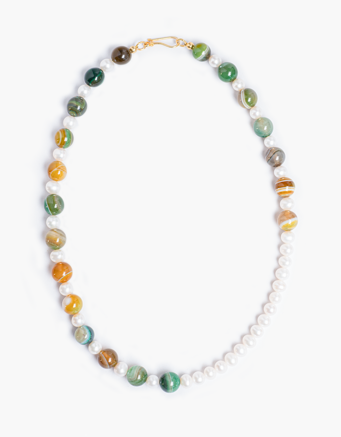 Marble Agate Beads x Glass Pearl Necklace