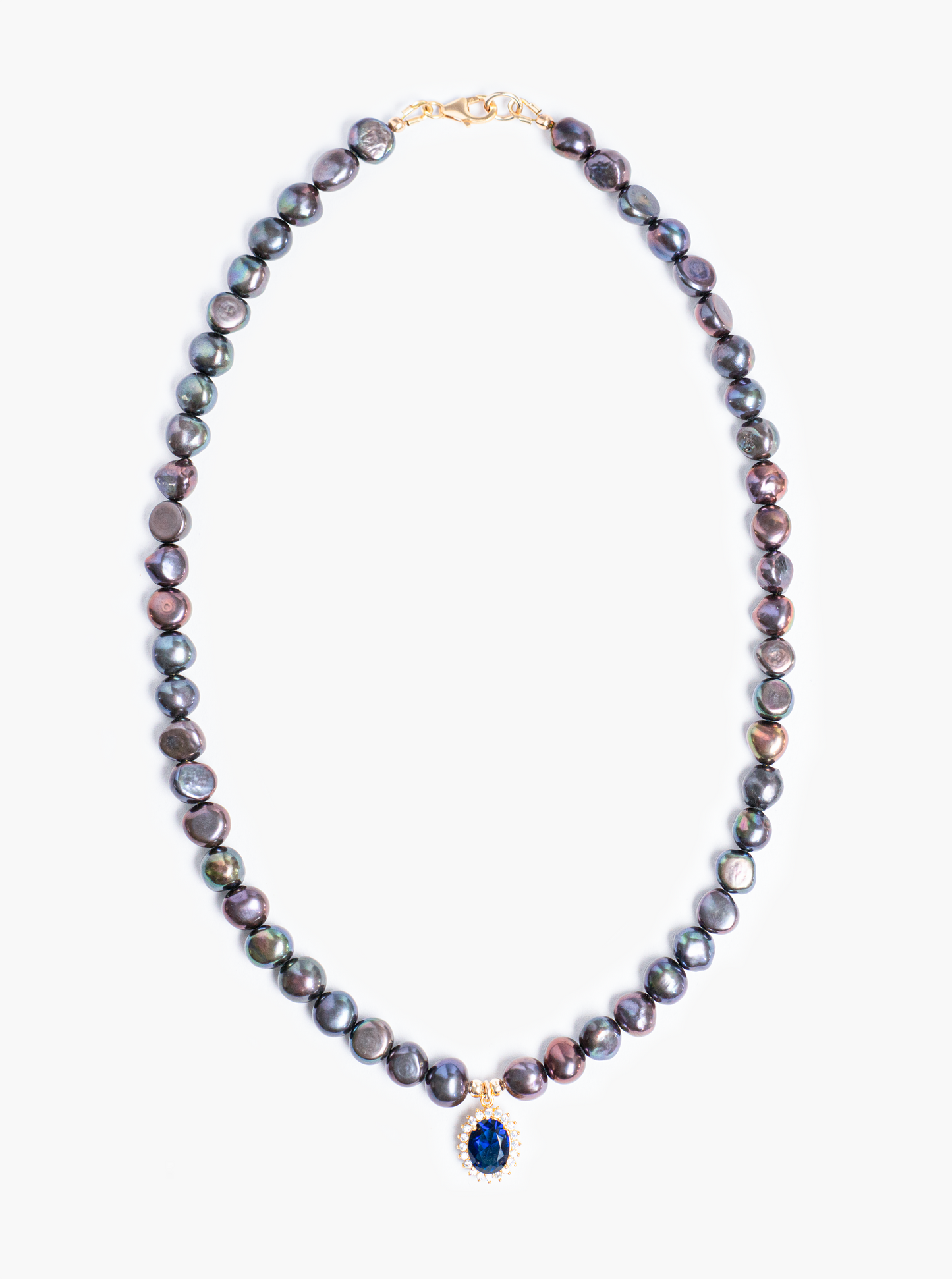 Black Freshwater Pearl Necklace x Sapphire Blue Pendant