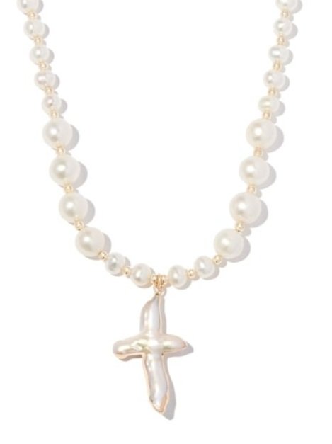 Freshwater Pearl Necklace with Pearl Cross Pendant