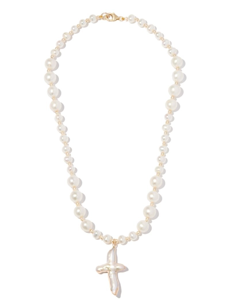 Freshwater Pearl Necklace with Pearl Cross Pendant
