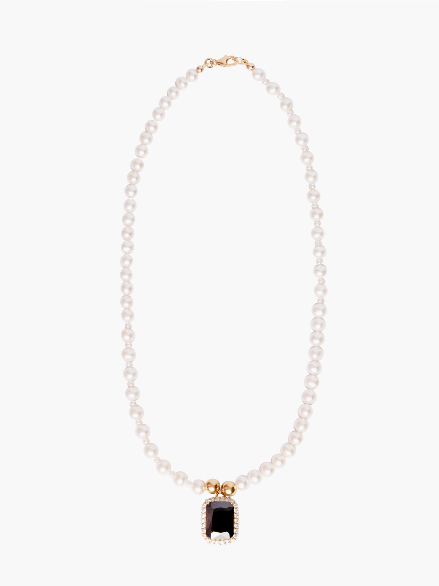 Freshwater Pearl Necklace x Black Crystal Pendant