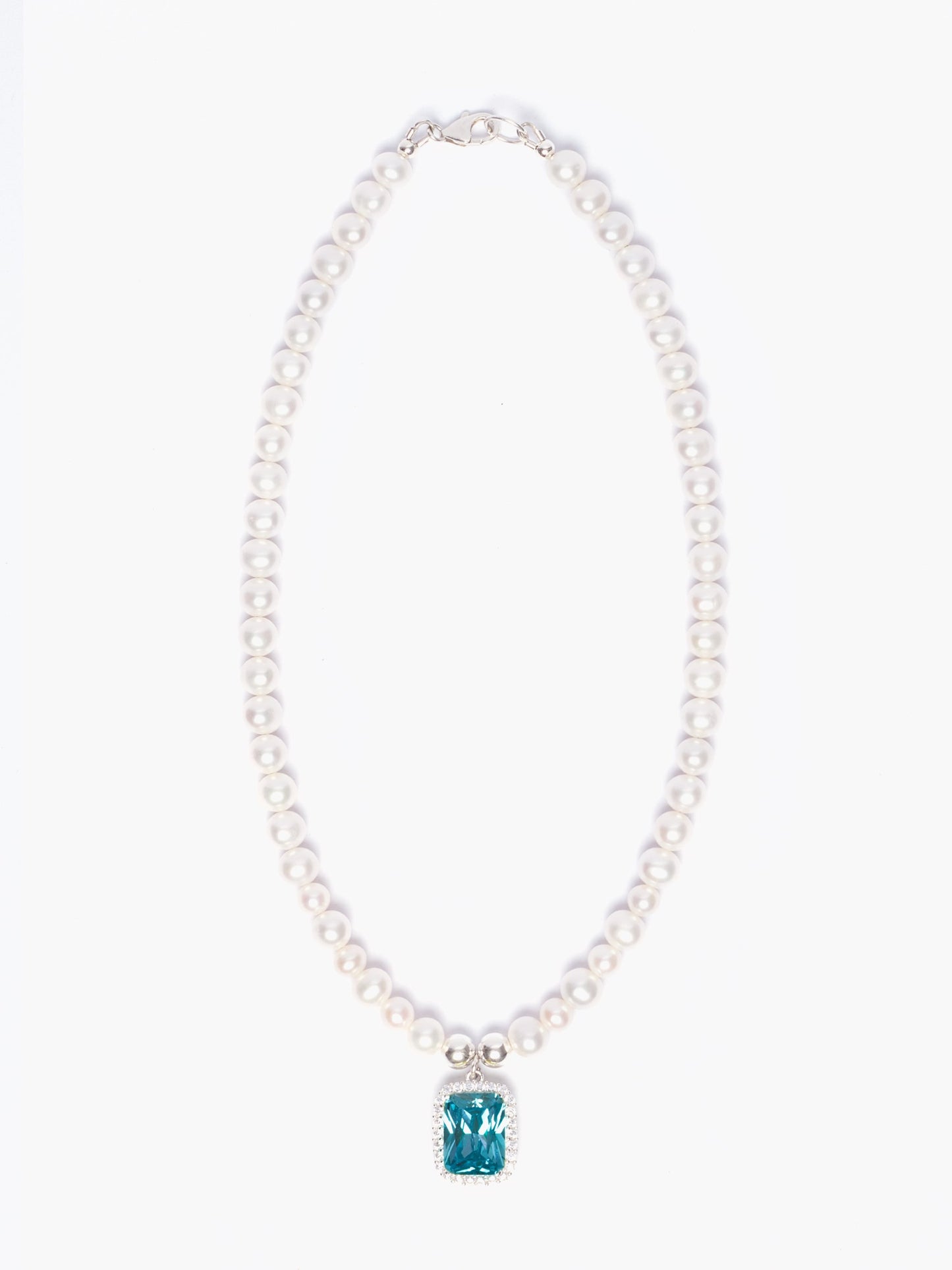 Freshwater Pearl Necklace x Aqua Blue Pendant