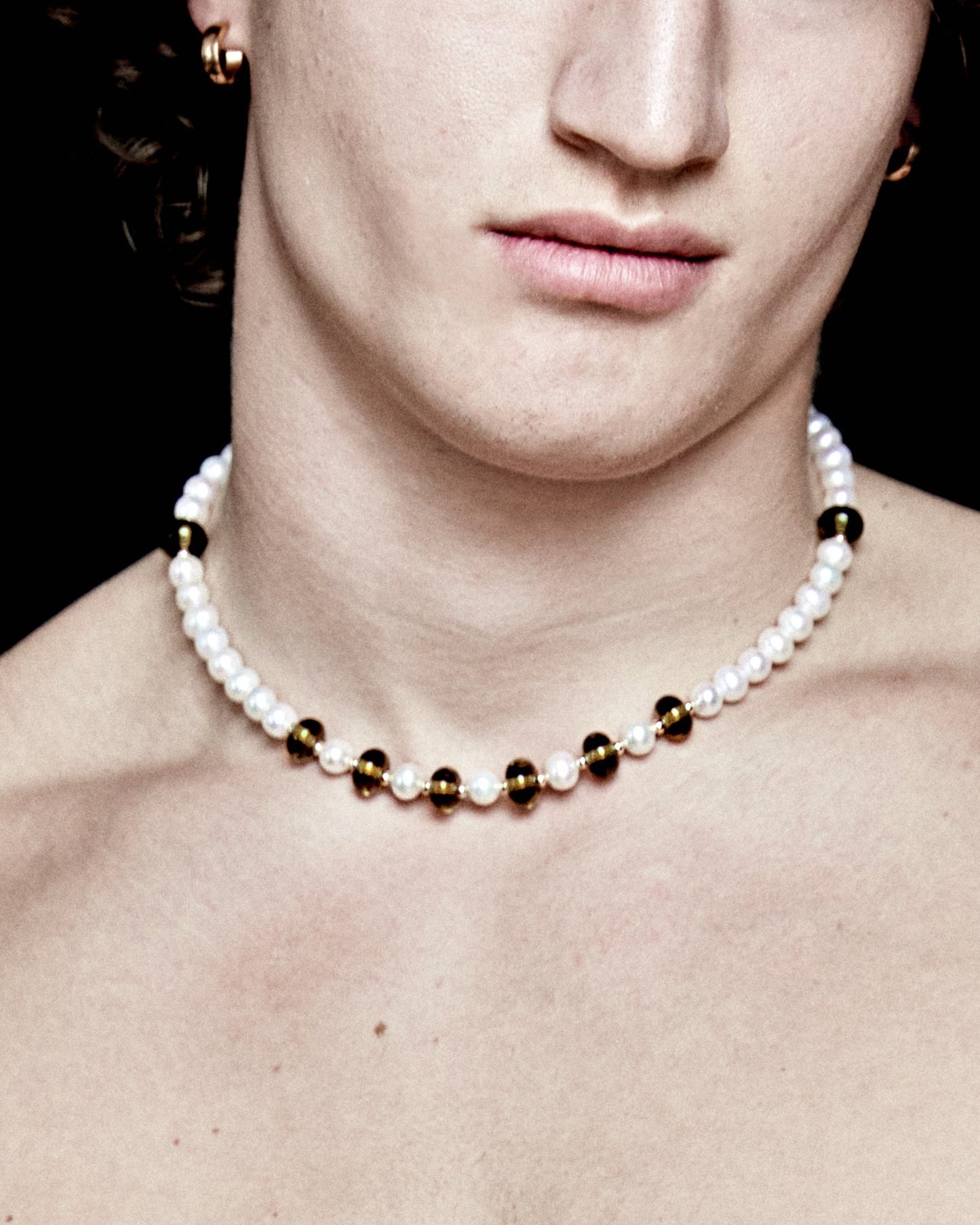 Olive Glass Bead x Freshwater Pearl Necklace