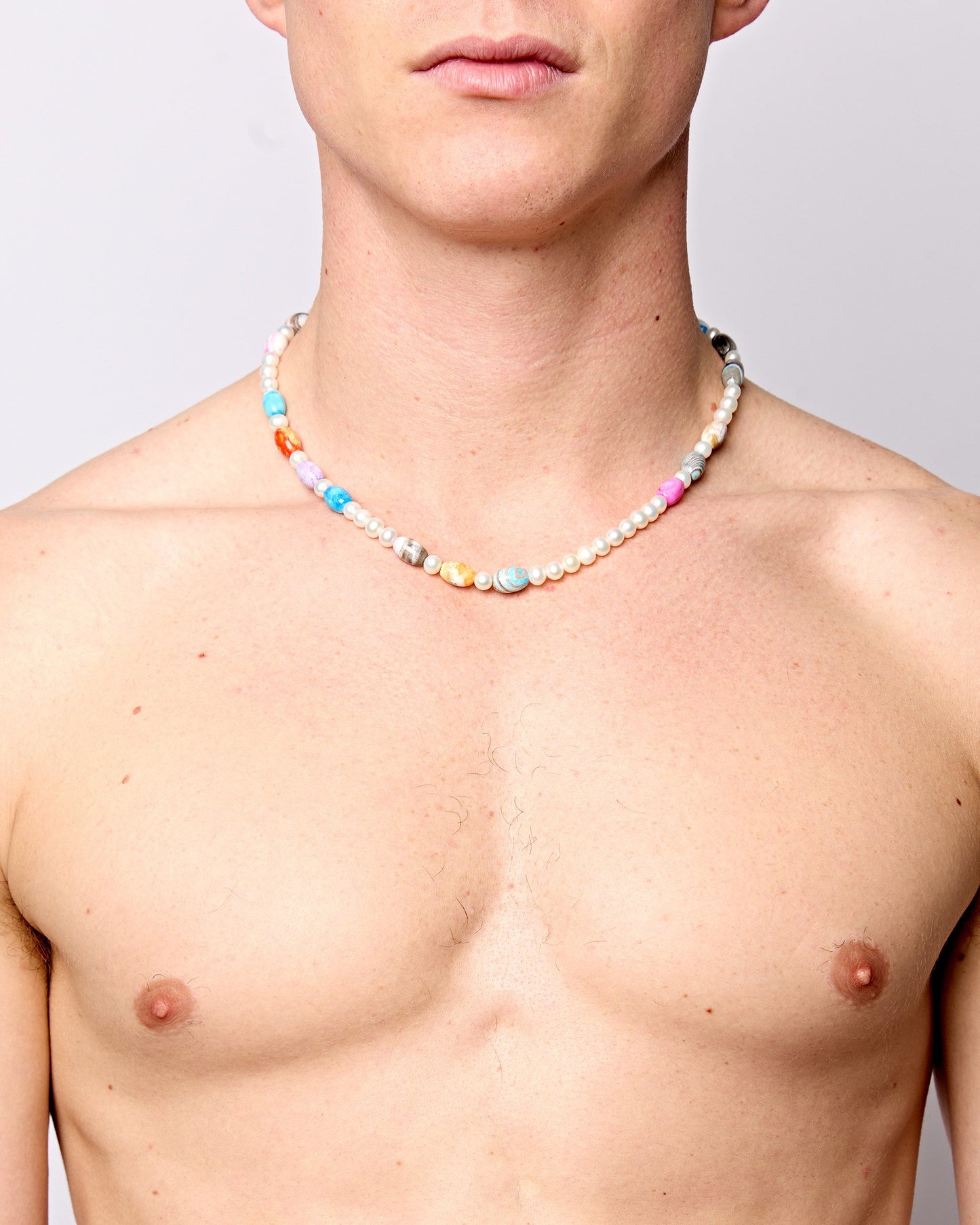 Multicoloured Agate Beads x Freshwater Pearl Necklace