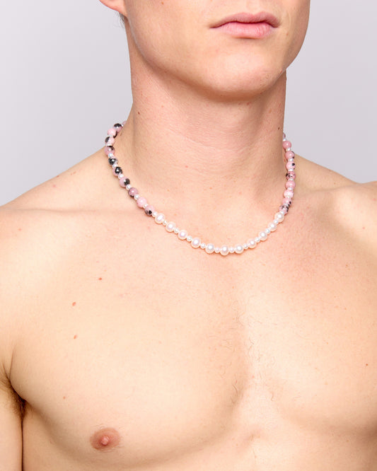 Crystal Quartz x Pink Jade x Onyx Necklace