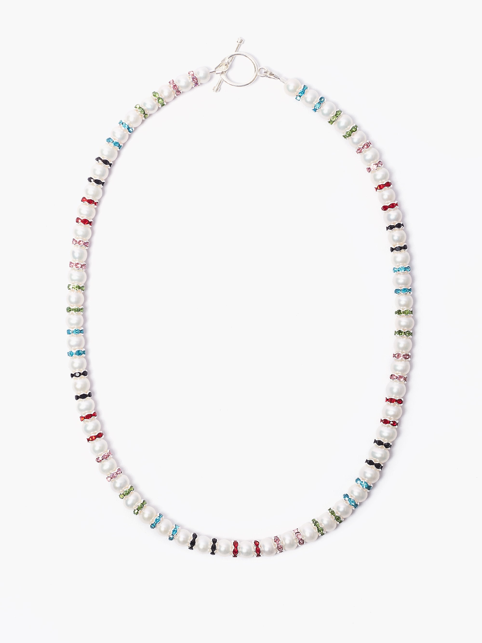 Rhinestone x Glass Pearl Necklace