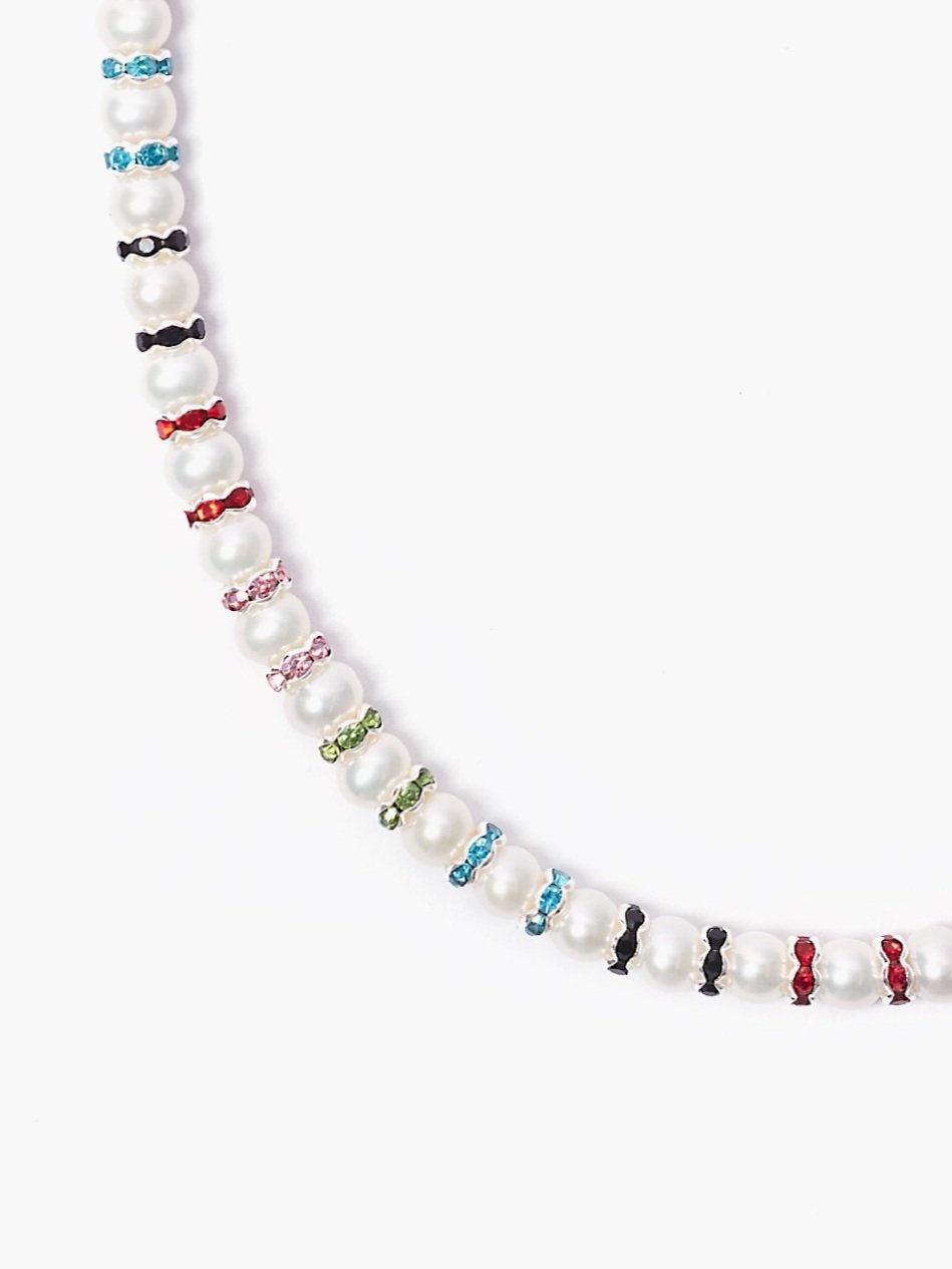 Rhinestone x Glass Pearl Necklace