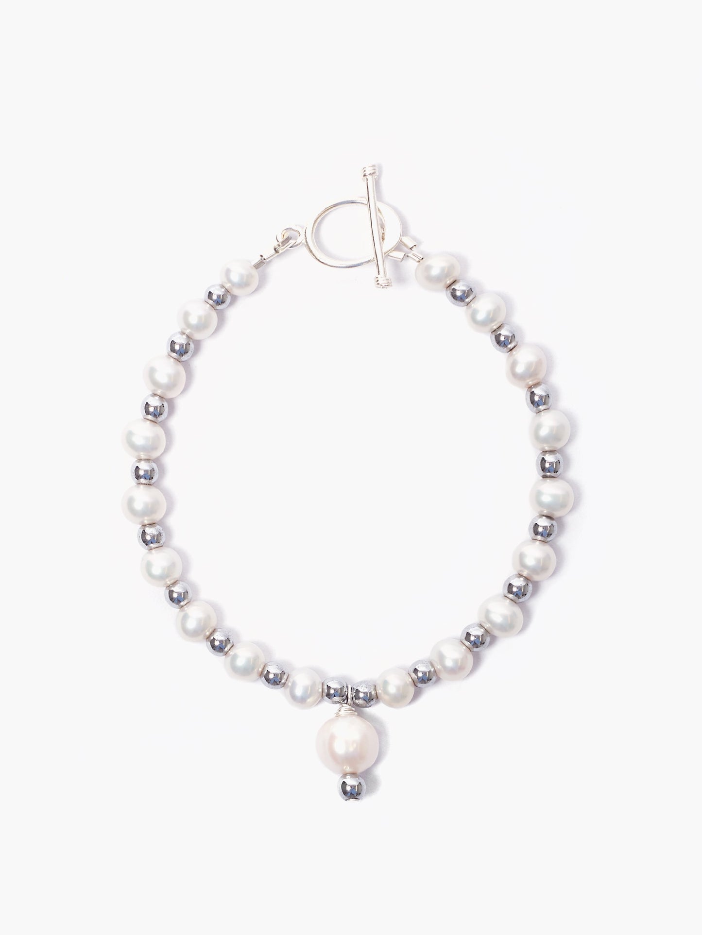 Freshwater Drop Pearl x Hematite Bead Bracelet
