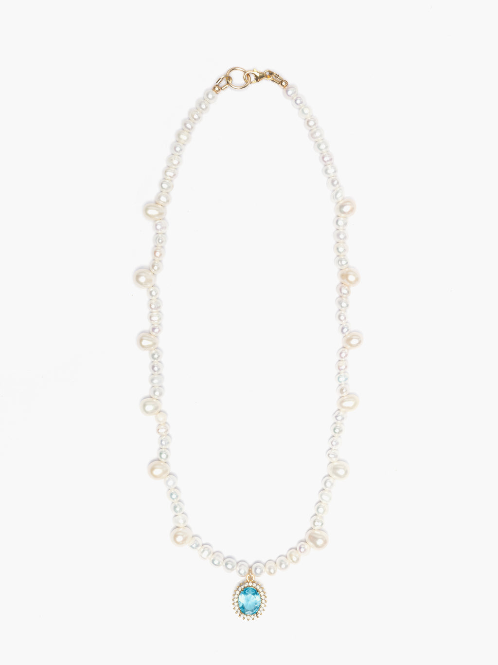 Dainty Freshwater Pearl Necklace x Aqua Marine Crystal Pendant