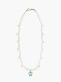 Dainty Freshwater Pearl Necklace x Aqua Marine Crystal Pendant