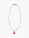 Glass Pearl Necklace x Hot Pink Crystal Pendant