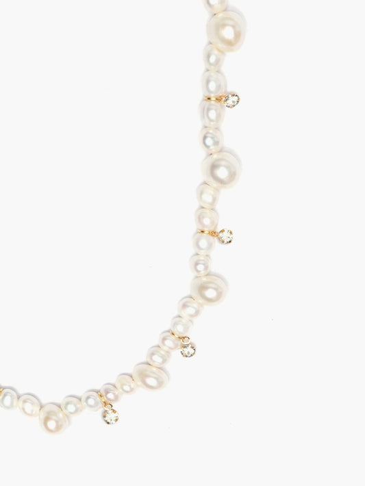 Freshwater Pearl Necklace x Clear Crystal Pendants