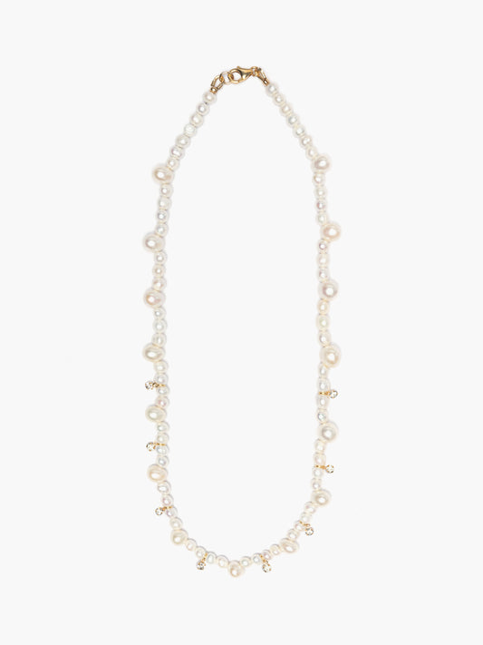 Freshwater Pearl Necklace x Clear Crystal Pendants