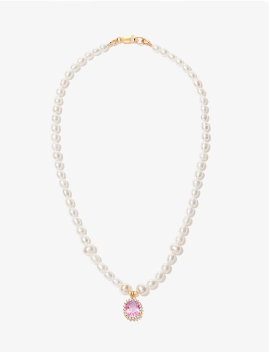 Freshwater Pearl Necklace with Baby Pink Swarovski Pendant