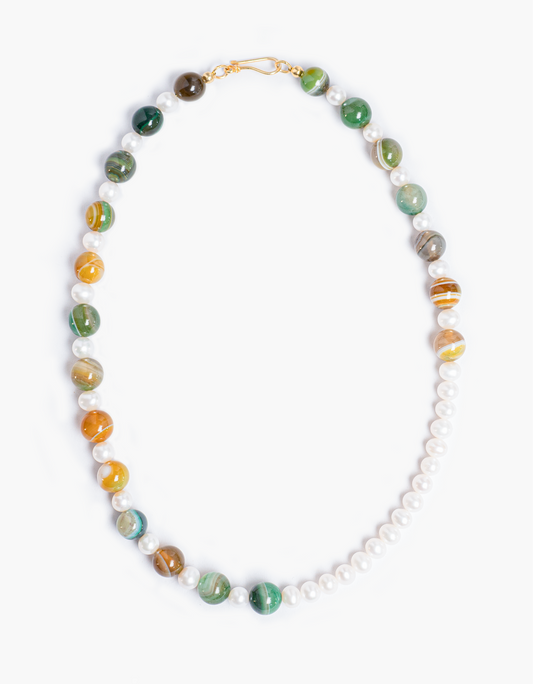 Marble Agate Beads x Glass Pearl Necklace