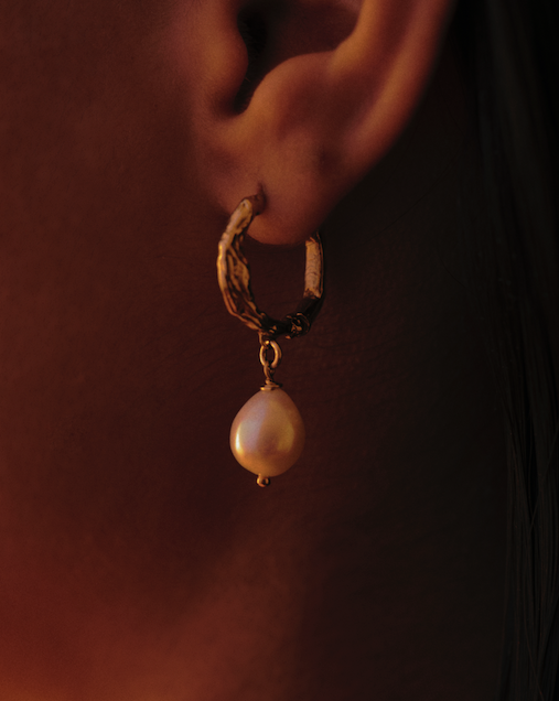 Silver Lava Pearl Hoop Earring