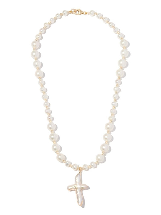 Freshwater Pearl Necklace with Pearl Cross Pendant