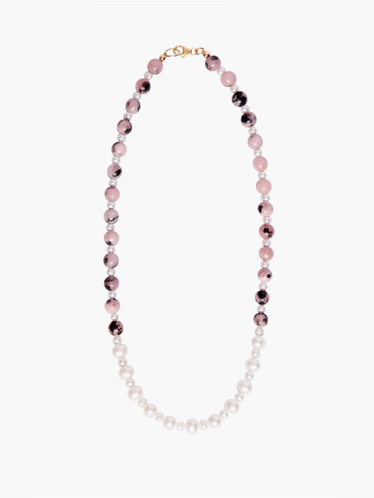 Pink Jade x Onyx x Freshwater Pearl Necklace