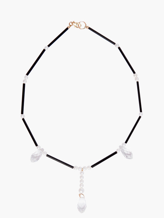 Freshwater Pearl x Drop Crystal Pendant Necklace