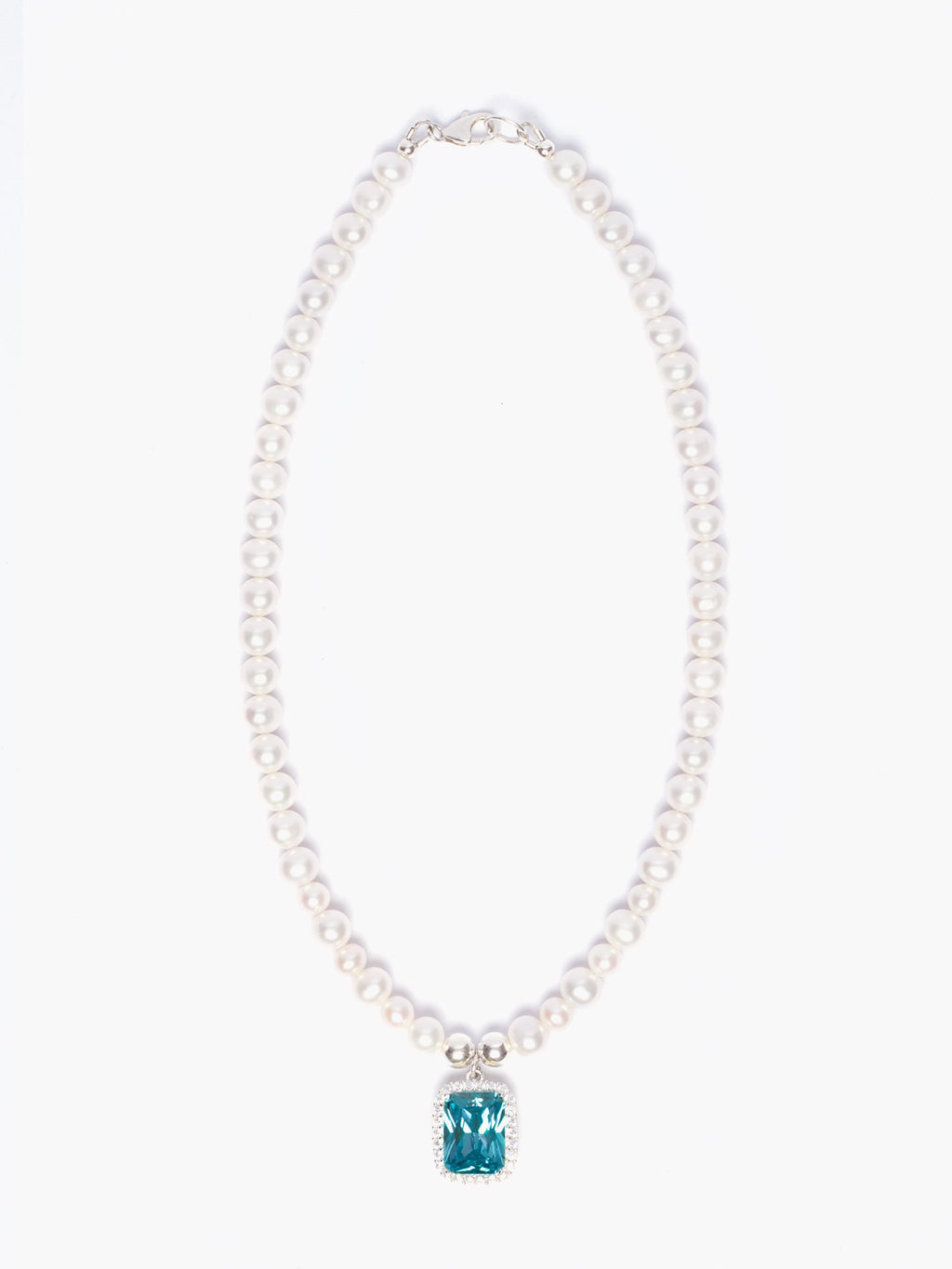 Glass Pearl Necklace x Aqua Blue Pendant