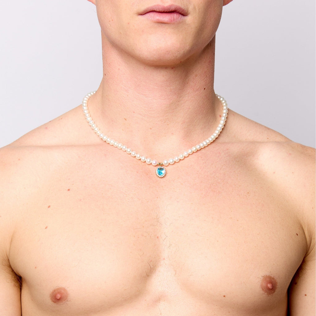 Glass Pearl x Aqua Marine Swarovski Pendant