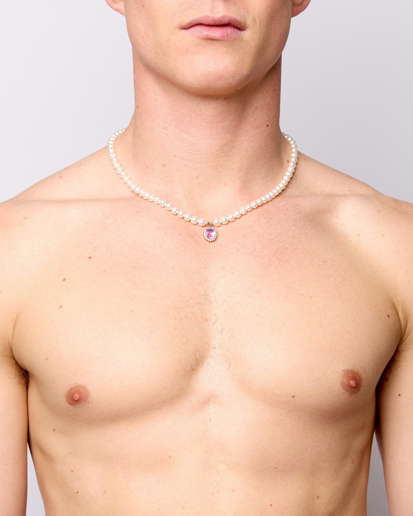 Freshwater Pearl Necklace with Baby Pink Swarovski Pendant