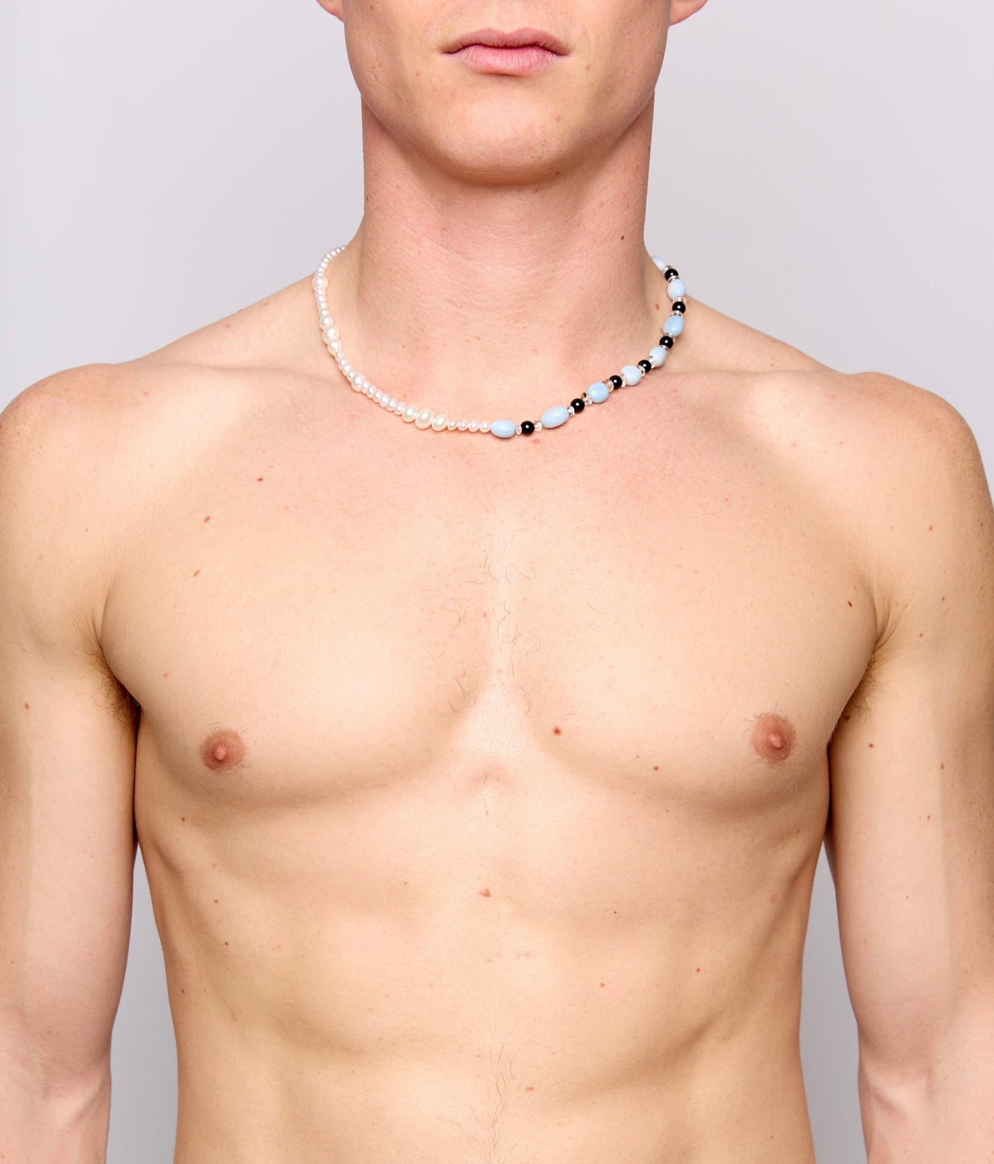Blue Opal x Onyx x Freshwater Pearl Necklace