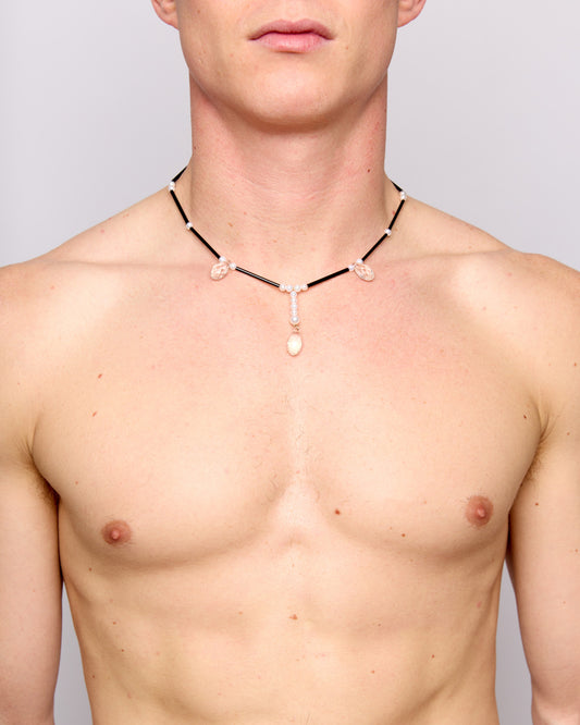 Freshwater Pearl x Drop Crystal Pendant Necklace