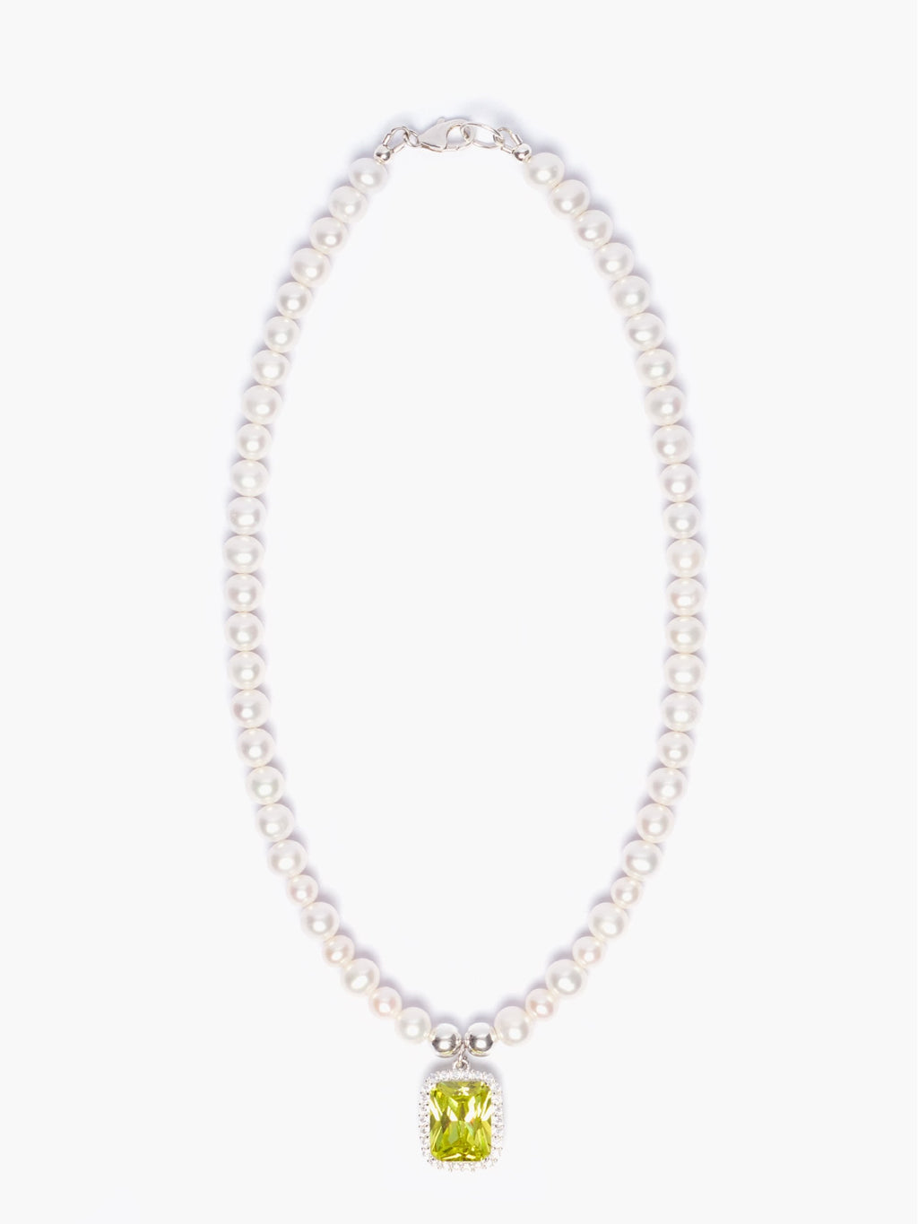 Glass Pearl Necklace x Olive Green Pendant