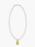 Glass Pearl Necklace x Olive Green Pendant