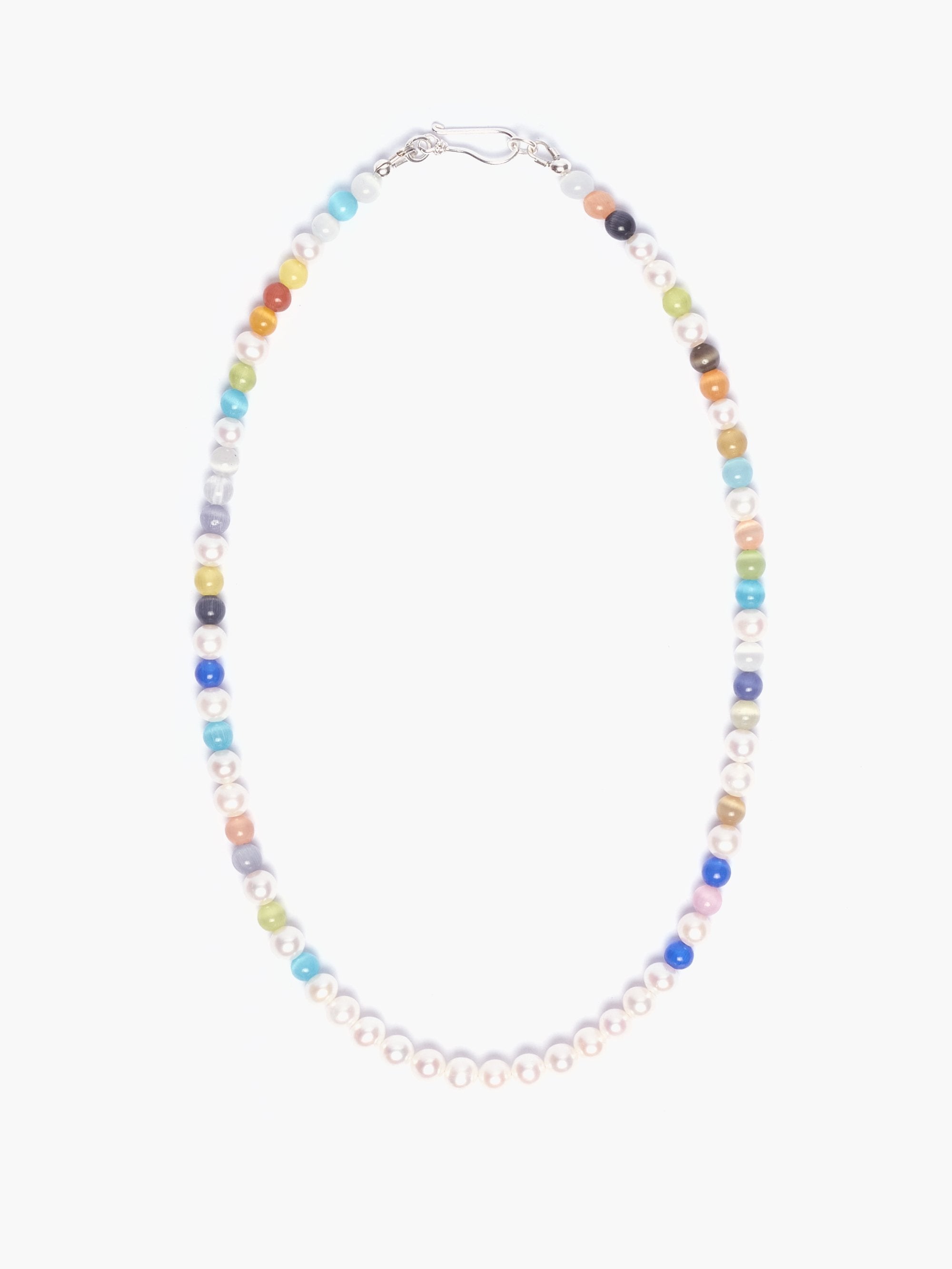 Freshwater Pearl x Multicoloured Agate Bead Necklace