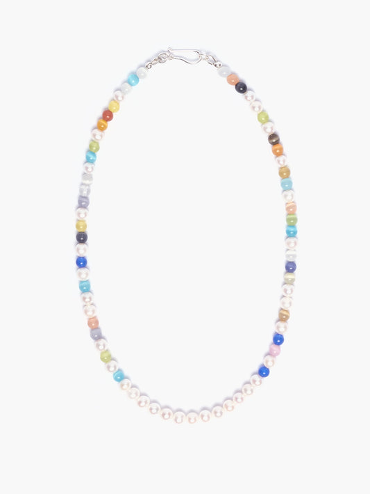 Freshwater Pearl x Multicoloured Agate Bead Necklace
