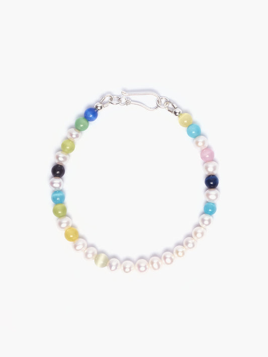 Multicoloured Agate Beads x Freshwater Pearl Bracelet
